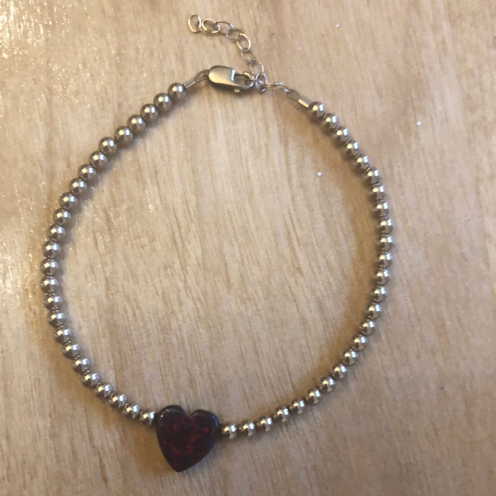 Gold tone bracelet gold filled  with dark red opal ❤️ shape